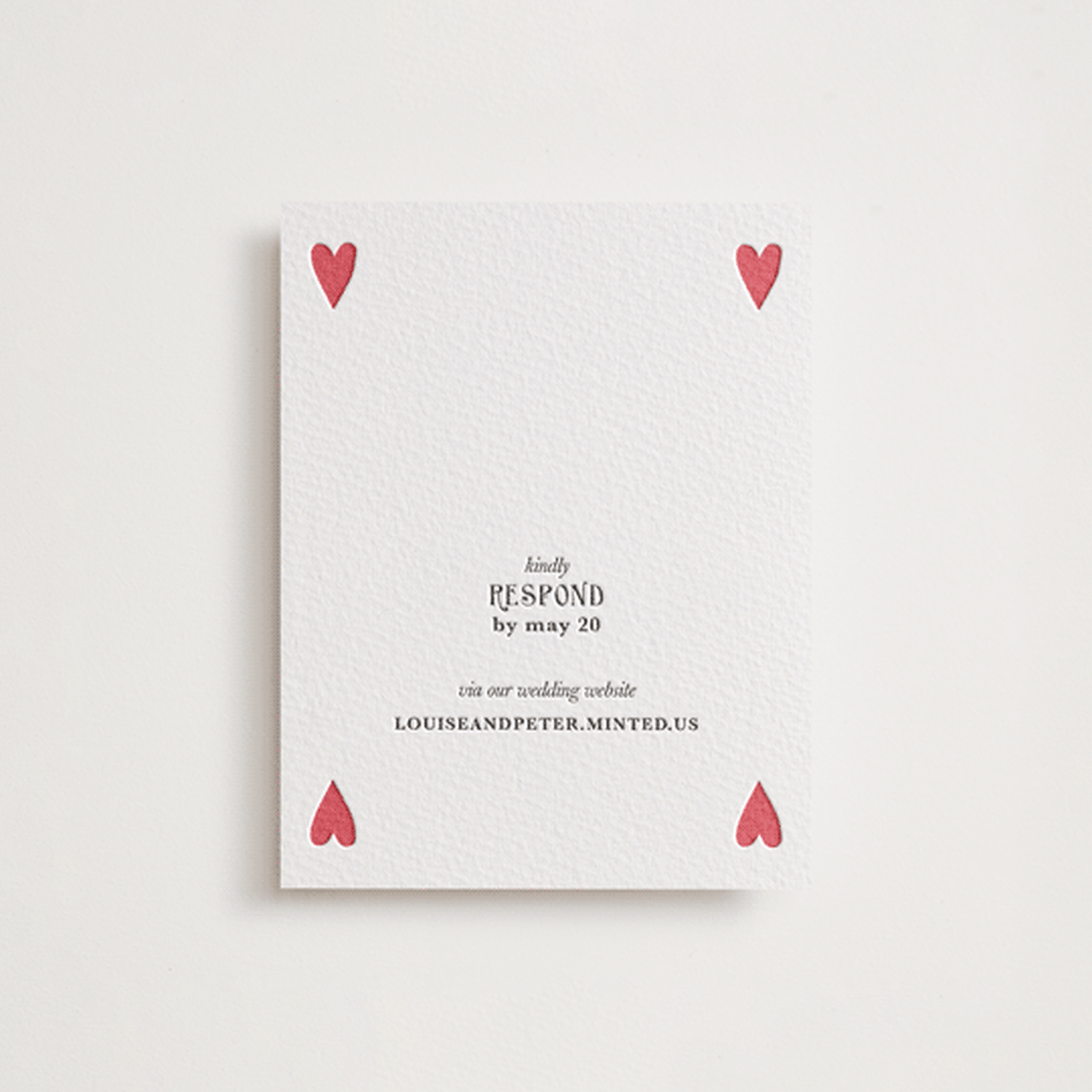 "Red Hearts" - Letterpress RSVP Online Enclosure Cards in Scarlet by Helena Vitto - Front