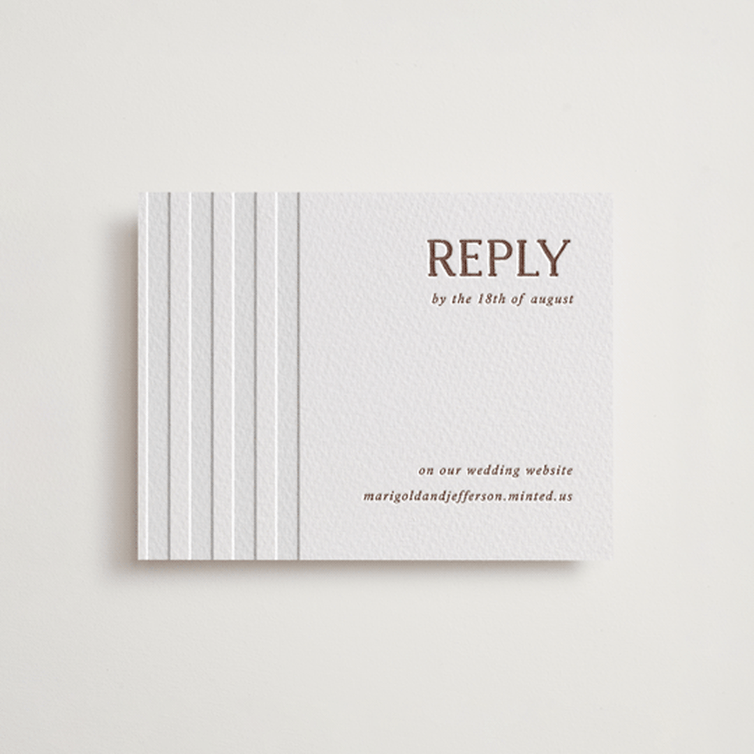 "Stripes" - Letterpress RSVP Online Enclosure Cards in Burnt Sienna by Kelly Watkins - Front