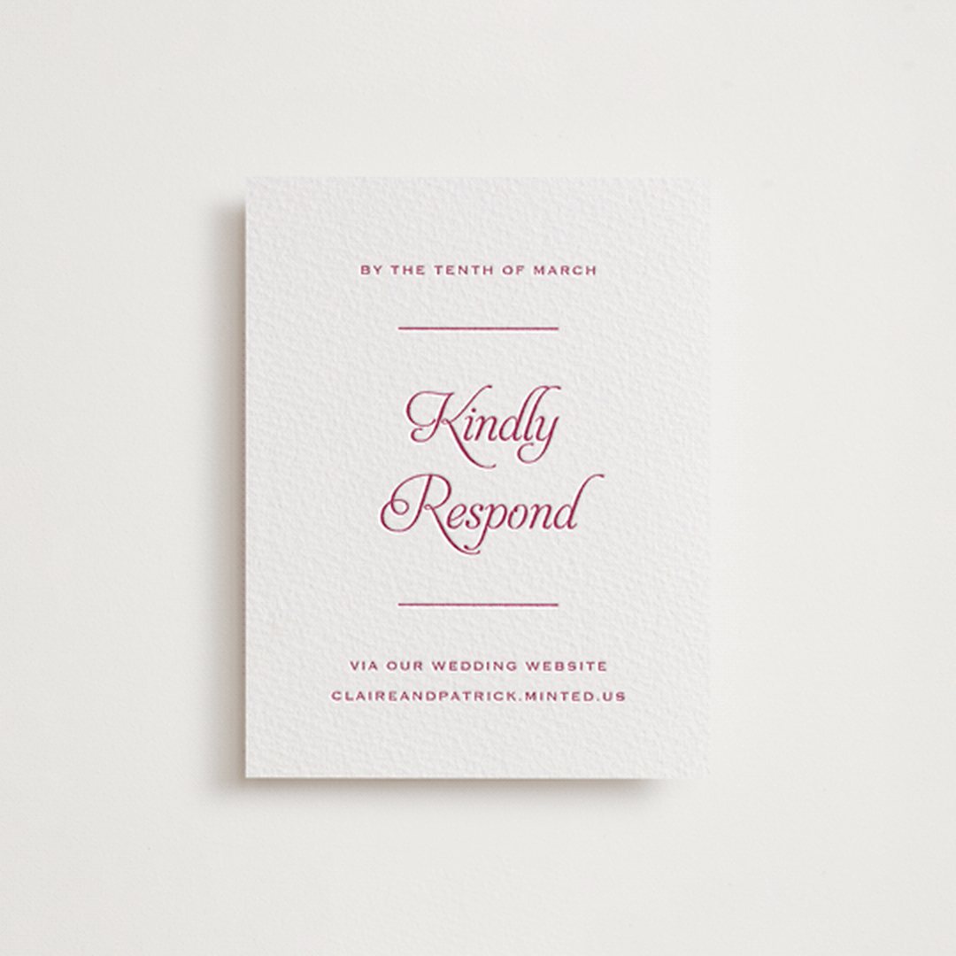 "Modernne" - Letterpress RSVP Online Enclosure Cards in Merlot by Carolyn MacLaren - Front