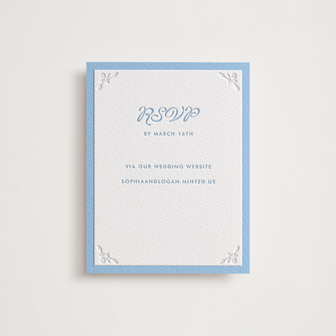 "Victorian Chic" - Letterpress RSVP Online Enclosure Cards in Sky Blue by Morgan Kendall - Front