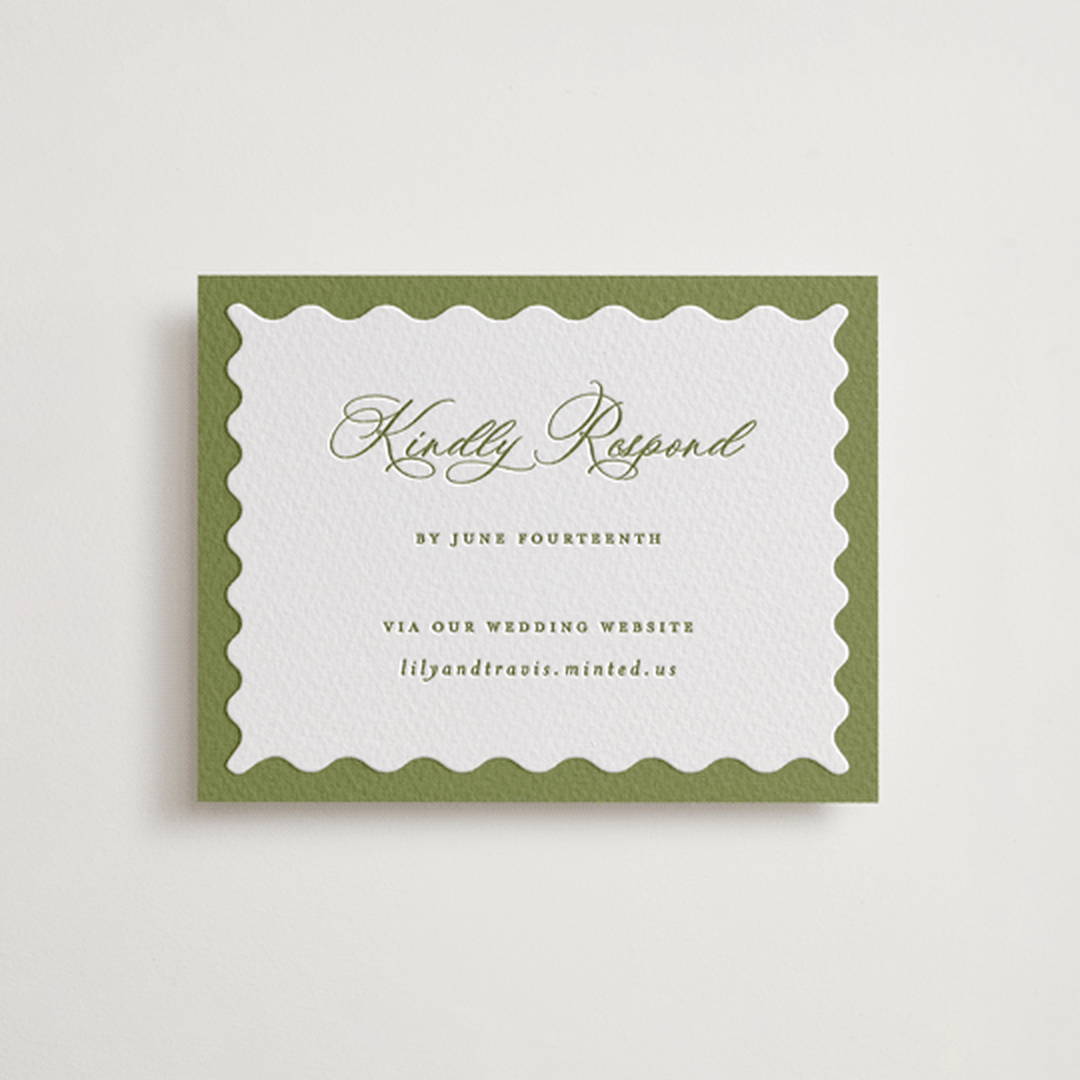 "Ethereal gardens" - Letterpress RSVP Online Enclosure Cards in Pistachio by Sarah Knight - Front