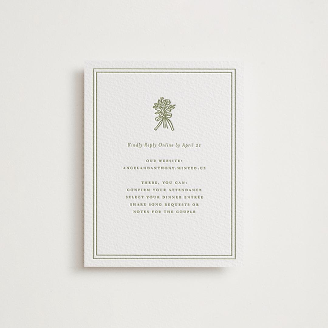 "wedding bouquet" - Letterpress RSVP Online Enclosure Cards in Pistachio by Lori Wemple - Front