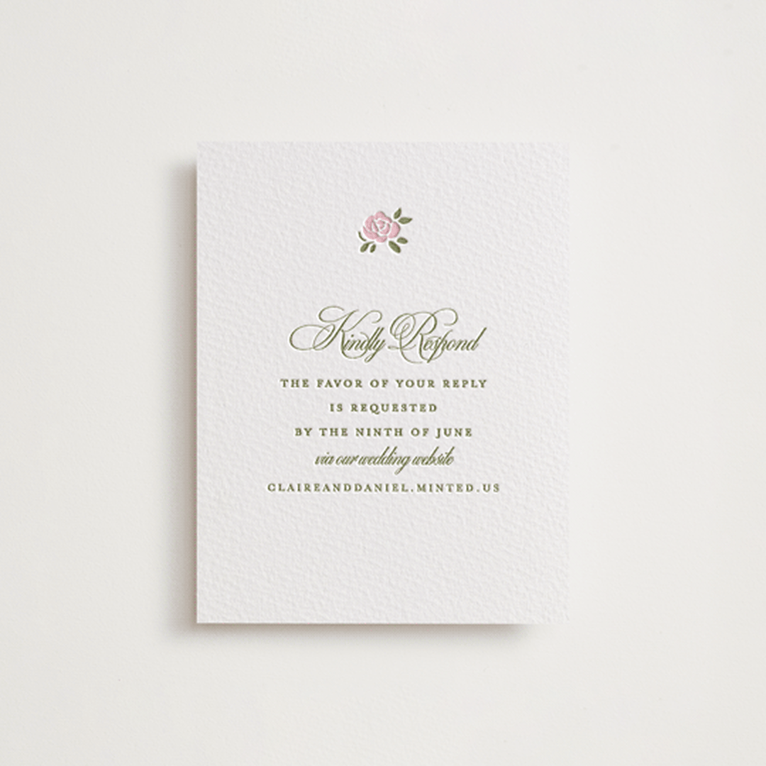"Vintage Blooms" - Letterpress RSVP Online Enclosure Cards in Pistachio by Creo Study - Front