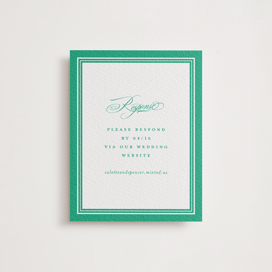 "Hartford" - Letterpress RSVP Online Enclosure Cards in Shamrock by Olivia Raufman - Front