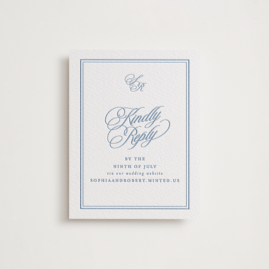 "Posh" - Letterpress RSVP Online Enclosure Cards in Provincial Blue by Creo Study - Front