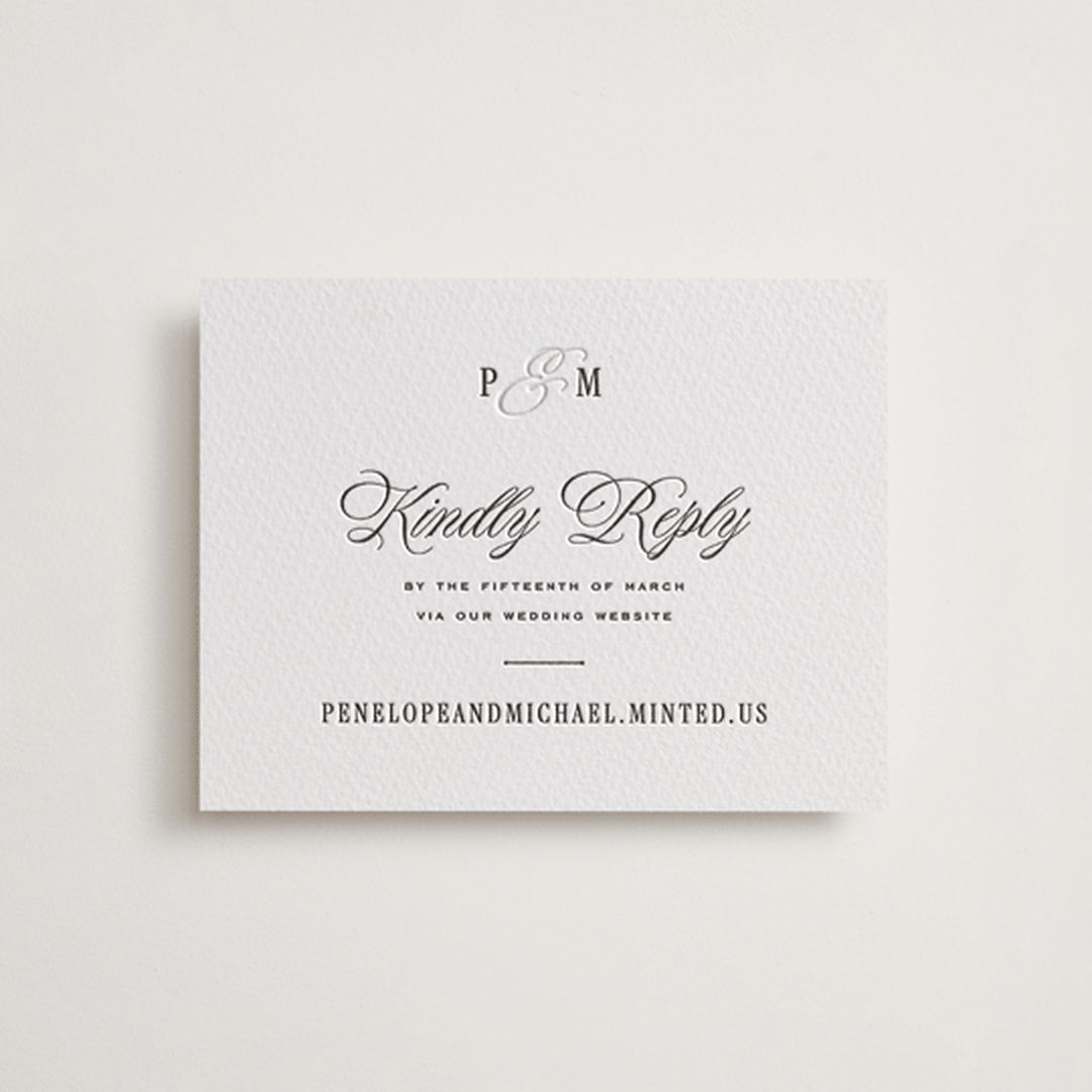 "Outlined" - Letterpress RSVP Online Enclosure Cards in Soft Black by Leah Bisch - Front