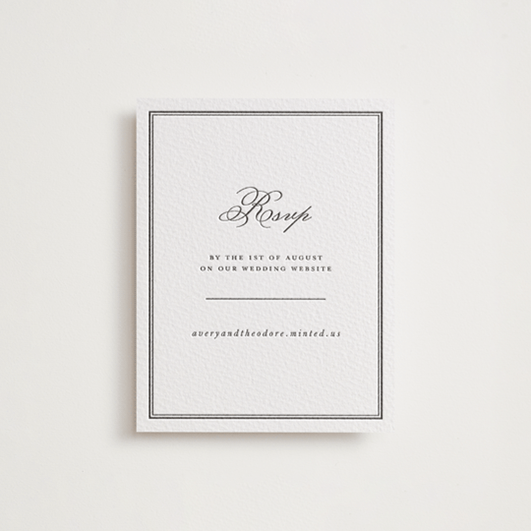 "Bliss" - Letterpress RSVP Online Enclosure Cards in Soft Black by Kelly Watkins - Front