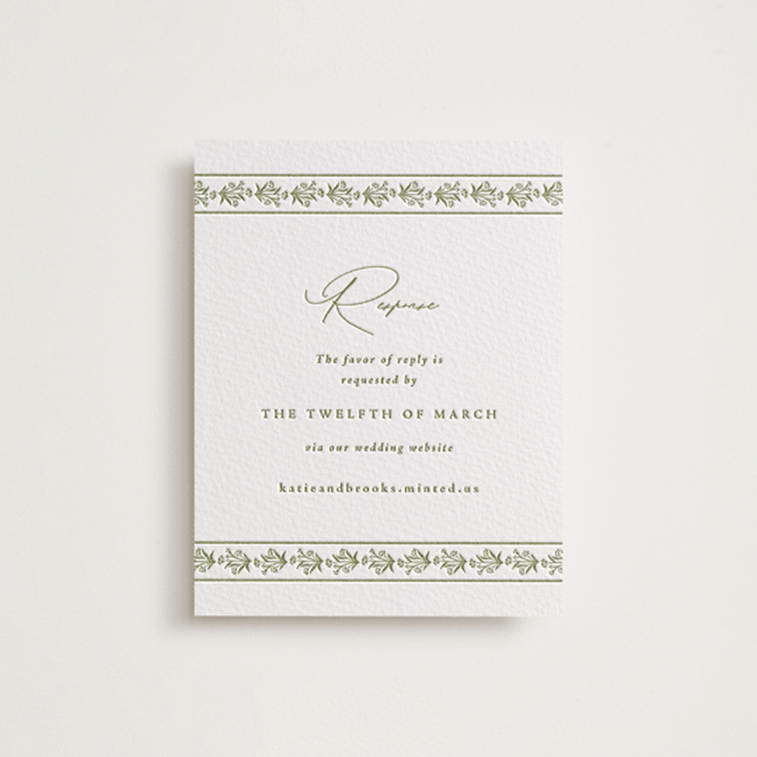 "Posy" - Letterpress RSVP Online Enclosure Cards in Pistachio by Olivia Raufman - Front