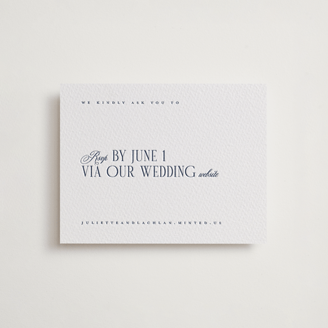 "London" - Letterpress RSVP Online Enclosure Cards in Aegean by Hudson meet Rose - Front
