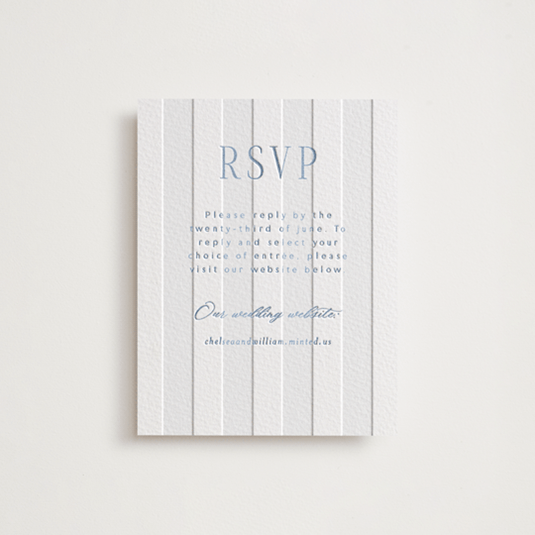 "Subtle Stripes" - Letterpress RSVP Online Enclosure Cards in Provincial Blue by Nicole Walsh - Front