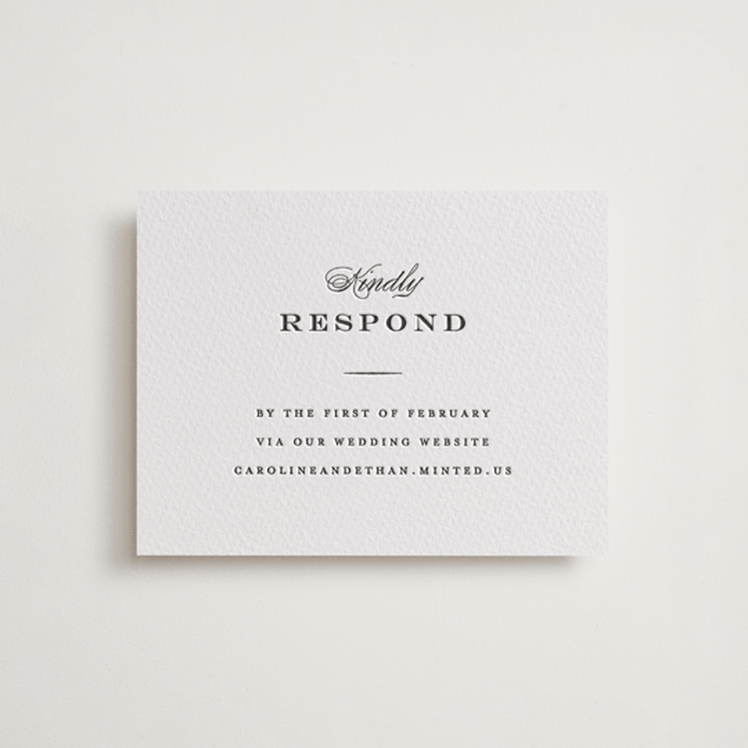 "Proper" - Letterpress RSVP Online Enclosure Cards in Soft Black by Carolyn MacLaren - Front
