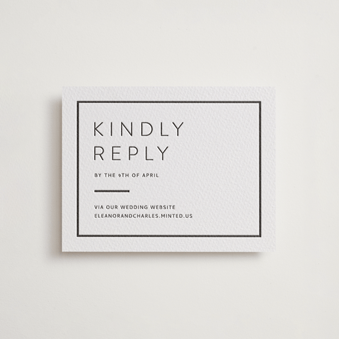 "Kismet" - Letterpress RSVP Online Enclosure Cards in Soft Black by Alston Foster - Front