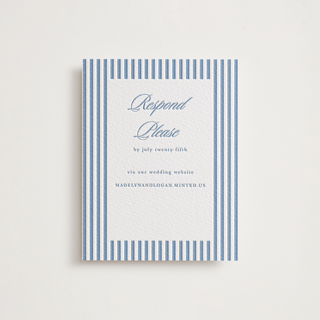 "Catamaran" - Letterpress RSVP Online Enclosure Cards in Provincial Blue by Morgan Kendall - Front