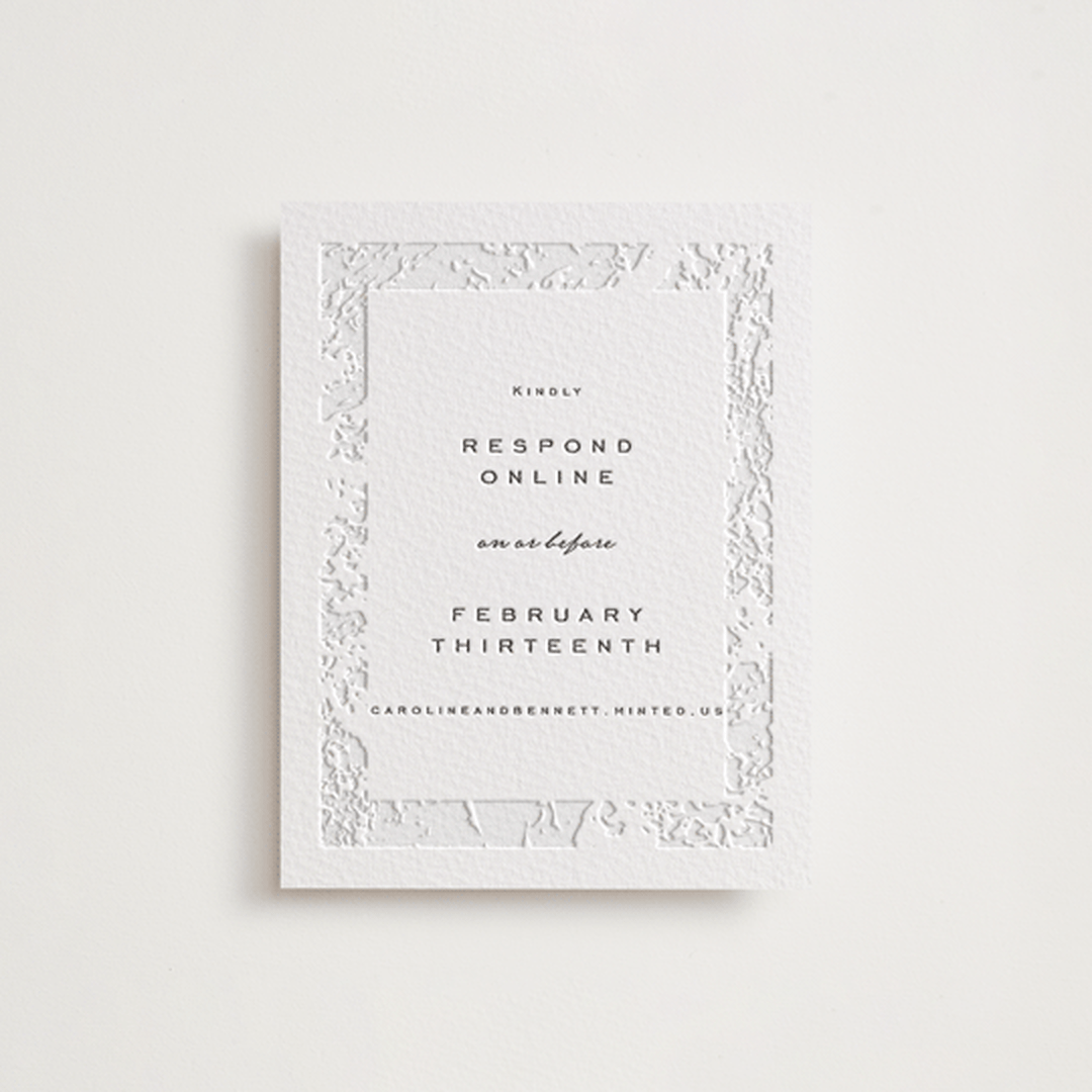 "Subtle Marble" - Letterpress RSVP Online Enclosure Cards in Soft Black by Erin L. Wilson - Front