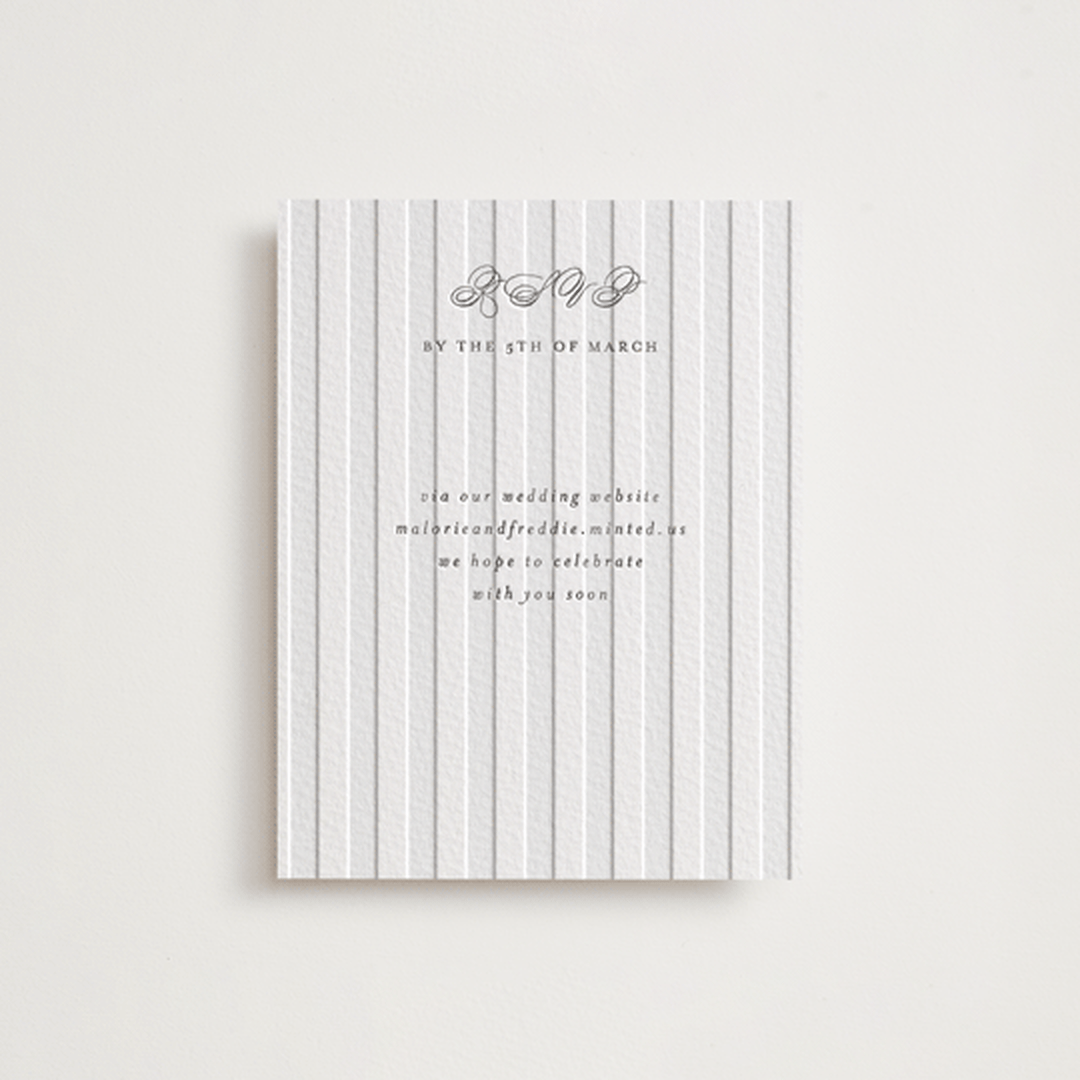 "Striped" - Letterpress RSVP Online Enclosure Cards in Soft Black by Baumbirdy - Front