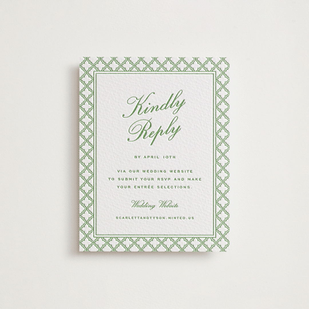 "Garden Trellis" - Letterpress RSVP Online Enclosure Cards in Pear by Angela Garrick - Front