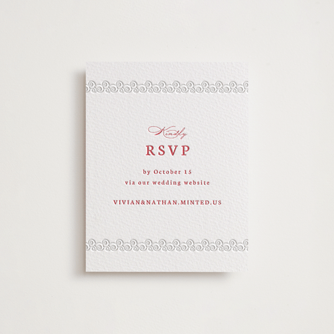 "simply happy" - Letterpress RSVP Online Enclosure Cards in Scarlet by Deborah Chou - Front