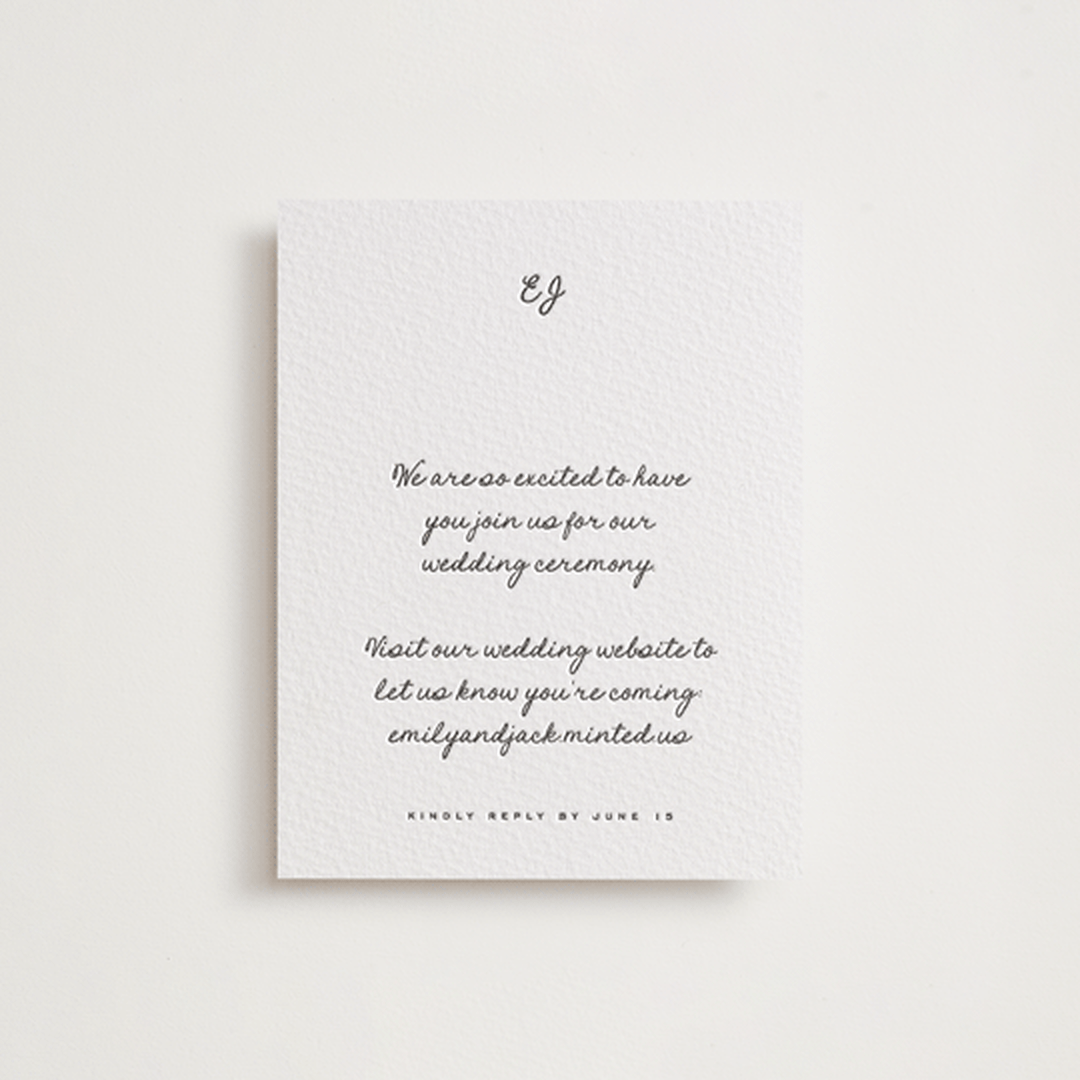 "Lover's Lantern" - Letterpress RSVP Online Enclosure Cards in Soft Black by Blustery August - Front