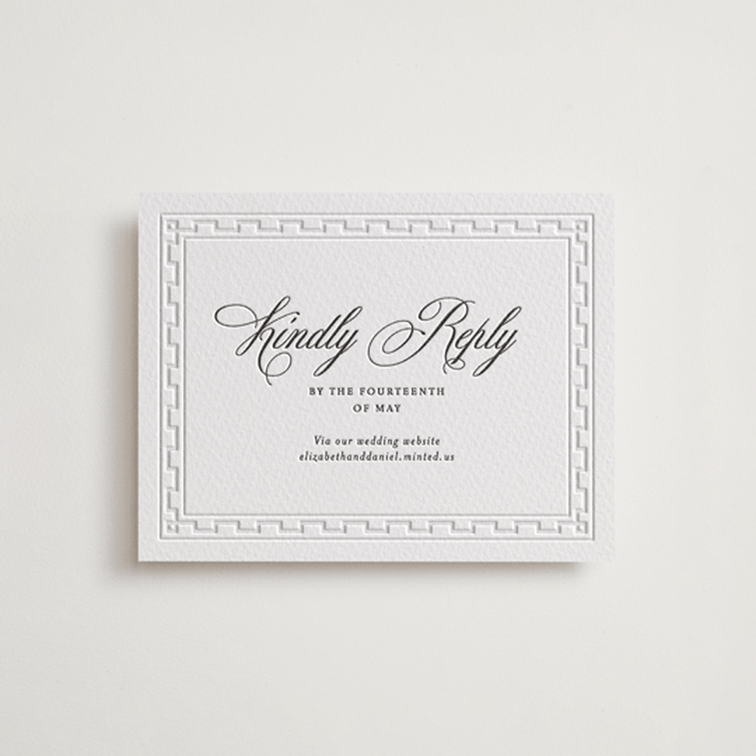 "Infinite" - Letterpress RSVP Online Enclosure Cards in Soft Black by Alston Foster - Front