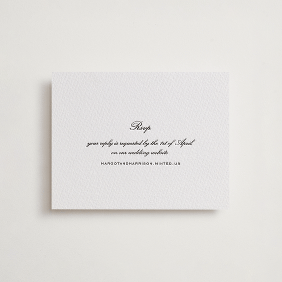 "Cornelia" - Letterpress RSVP Online Enclosure Cards in Soft Black by Megan Davis - Front