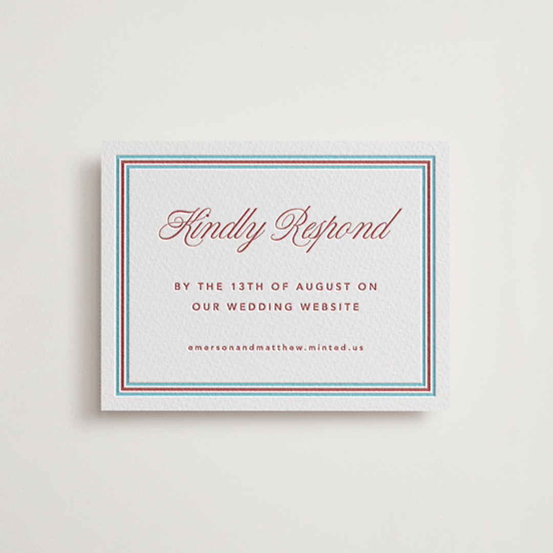 "Charm" - Letterpress RSVP Online Enclosure Cards in Rosewood by Kelly Watkins - Front