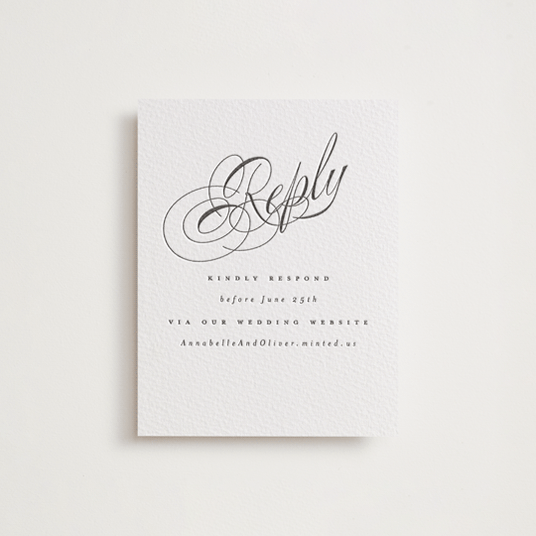 "Forever" - Letterpress RSVP Online Enclosure Cards in Soft Black by Hudson meet Rose - Front