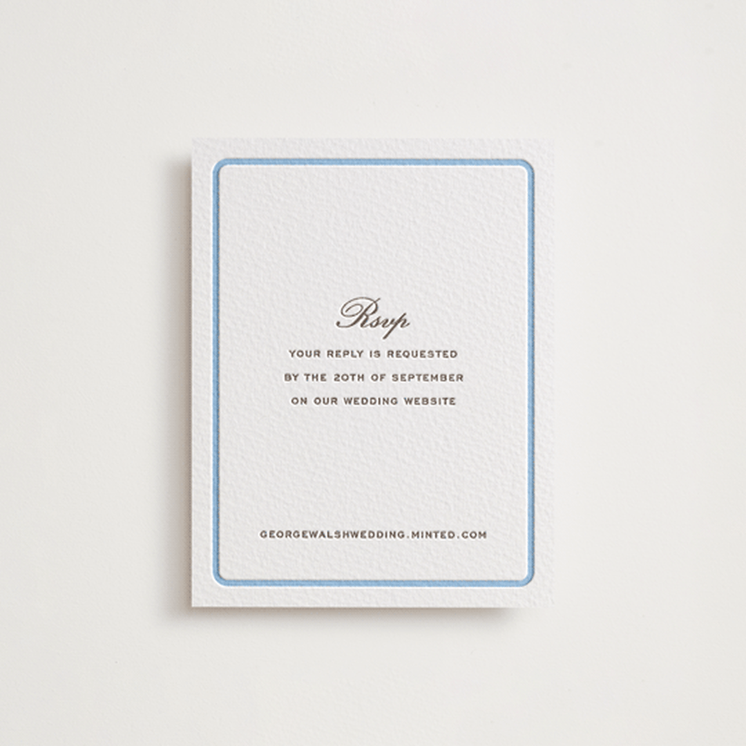 "Aperitif" - Letterpress RSVP Online Enclosure Cards in Sky Blue by Megan Davis - Front