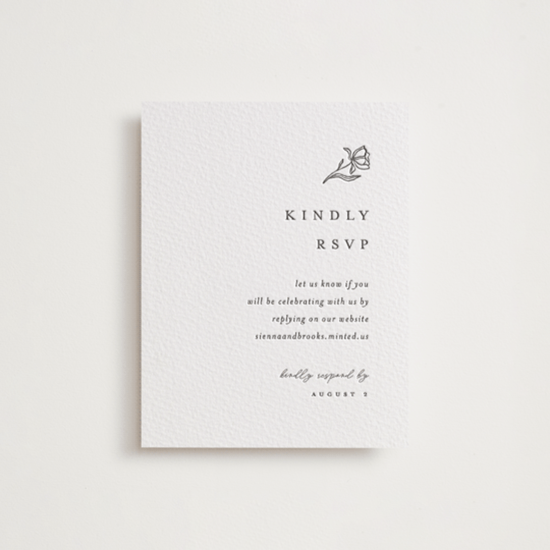 "Floral Cascade" - Letterpress RSVP Online Enclosure Cards in Soft Black by Pixel and Hank - Front