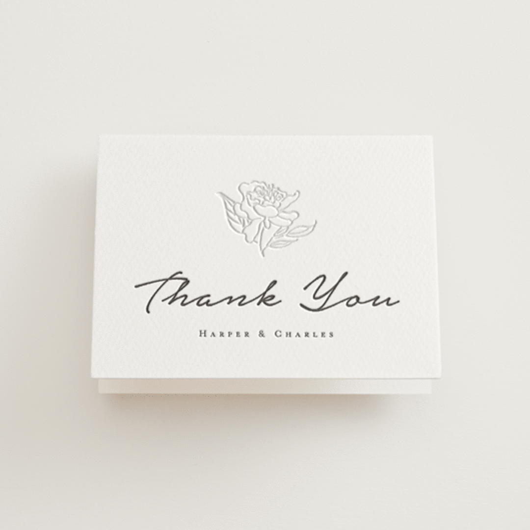 "my dearest" - Letterpress Wedding Thank You Cards in Soft Black | Blind Deboss by Qing Ji - Front
