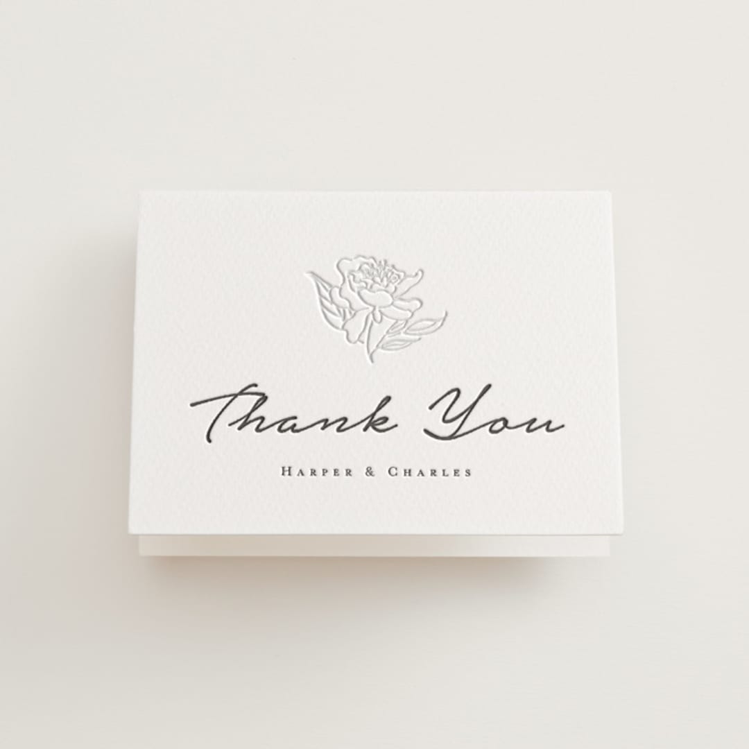"my dearest" - Letterpress Wedding Thank You Cards in Soft Black | Blind Deboss by Qing Ji - Front