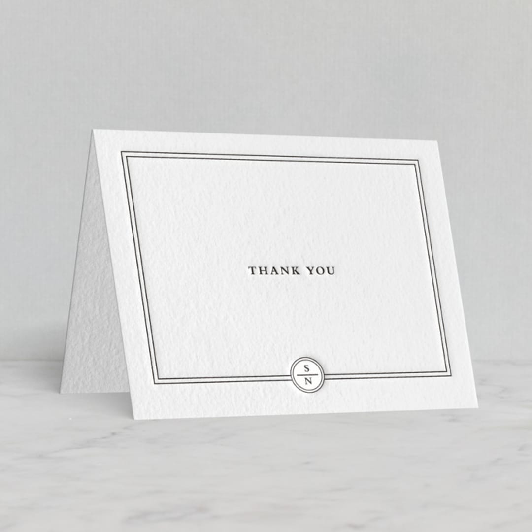 "Notable" - Letterpress Wedding Thank You Cards in Soft Black by Olivia Raufman - Front