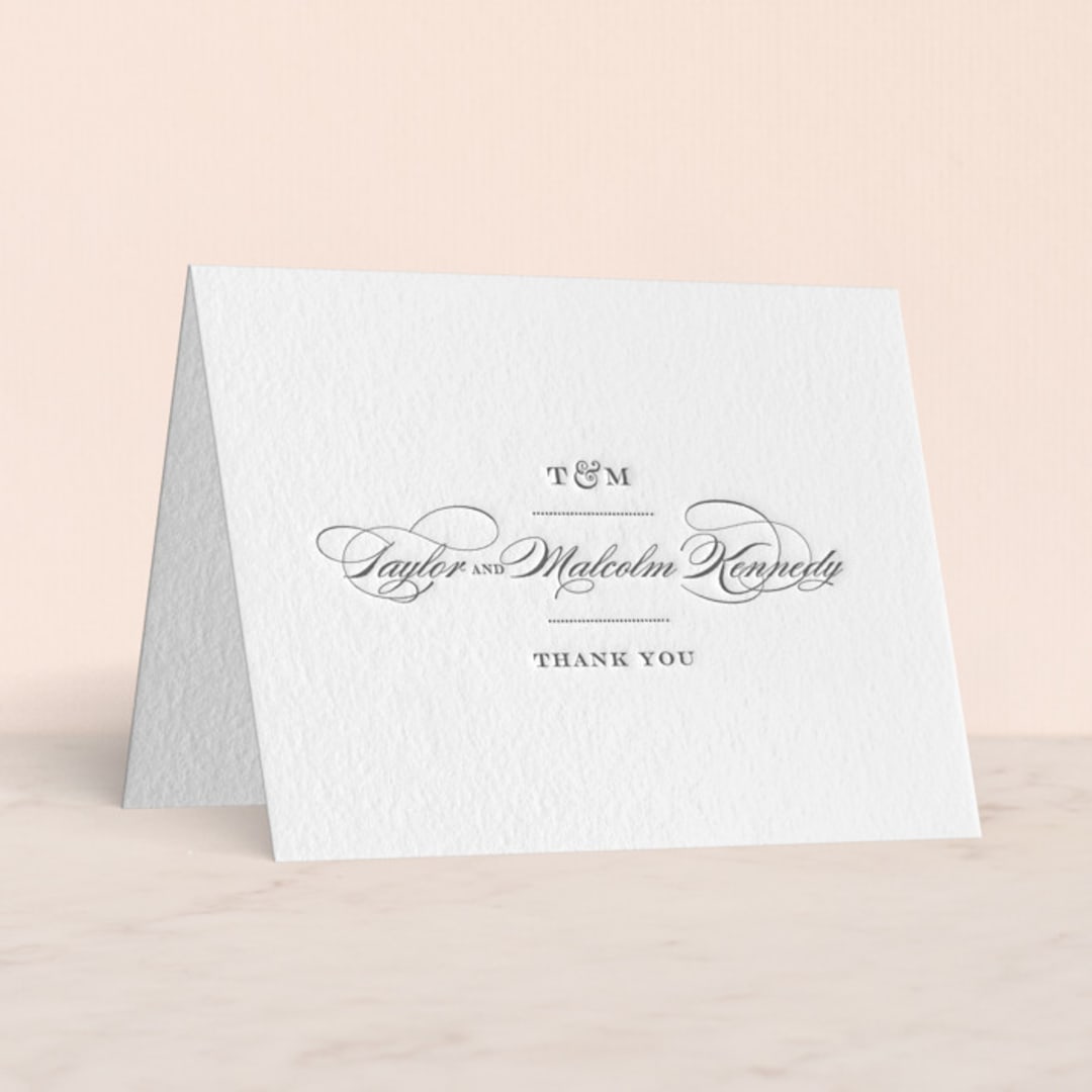 "Charming Go Lightly" - Letterpress Wedding Thank You Cards in Gravel by danielleb - Front