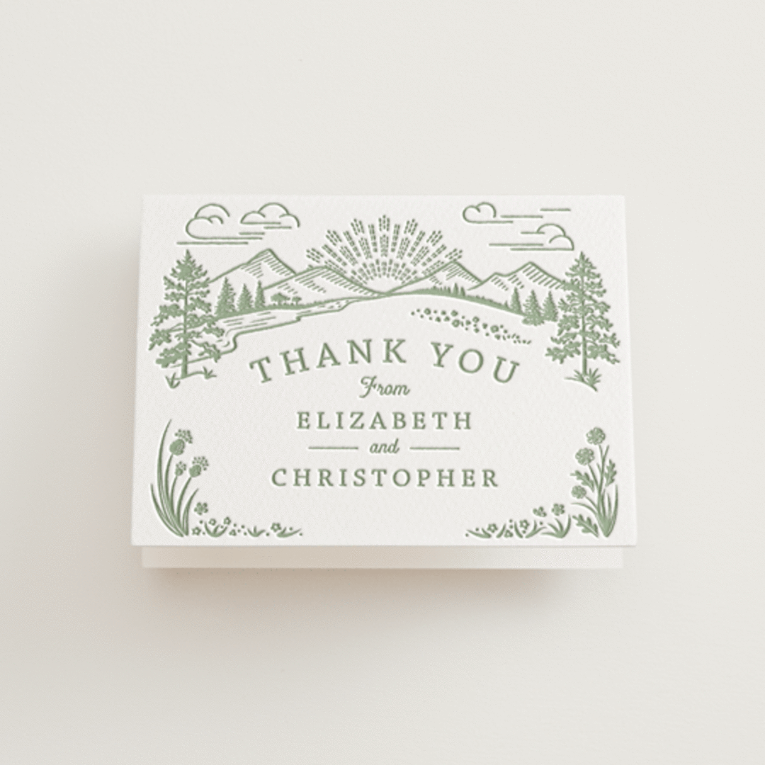 "On The Horizon" - Letterpress Wedding Thank You Cards in Mint by Paper Sun Studio - Front