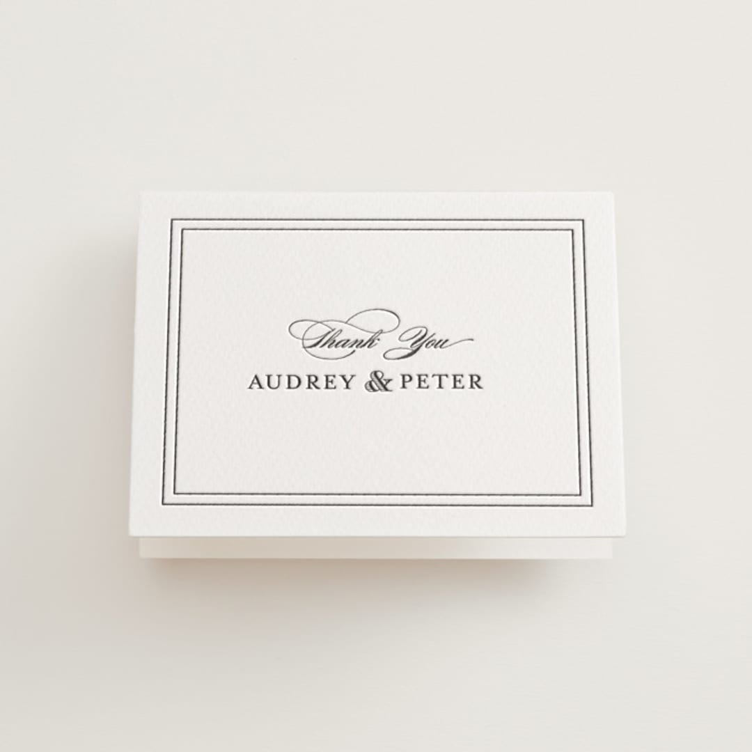 "First impression" - Letterpress Wedding Thank You Cards in Soft Black by Kimberly FitzSimons - Front