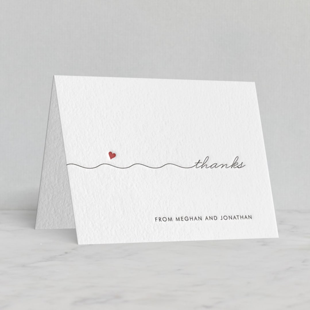 "Love Connection" - Letterpress Wedding Thank You Cards in Soft Black | Rosewood by Kim Dietrich Elam - Front