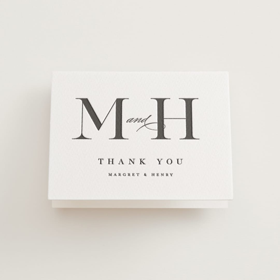 "Trio" - Letterpress Wedding Thank You Cards in Soft Black by Pixel and Hank - Front