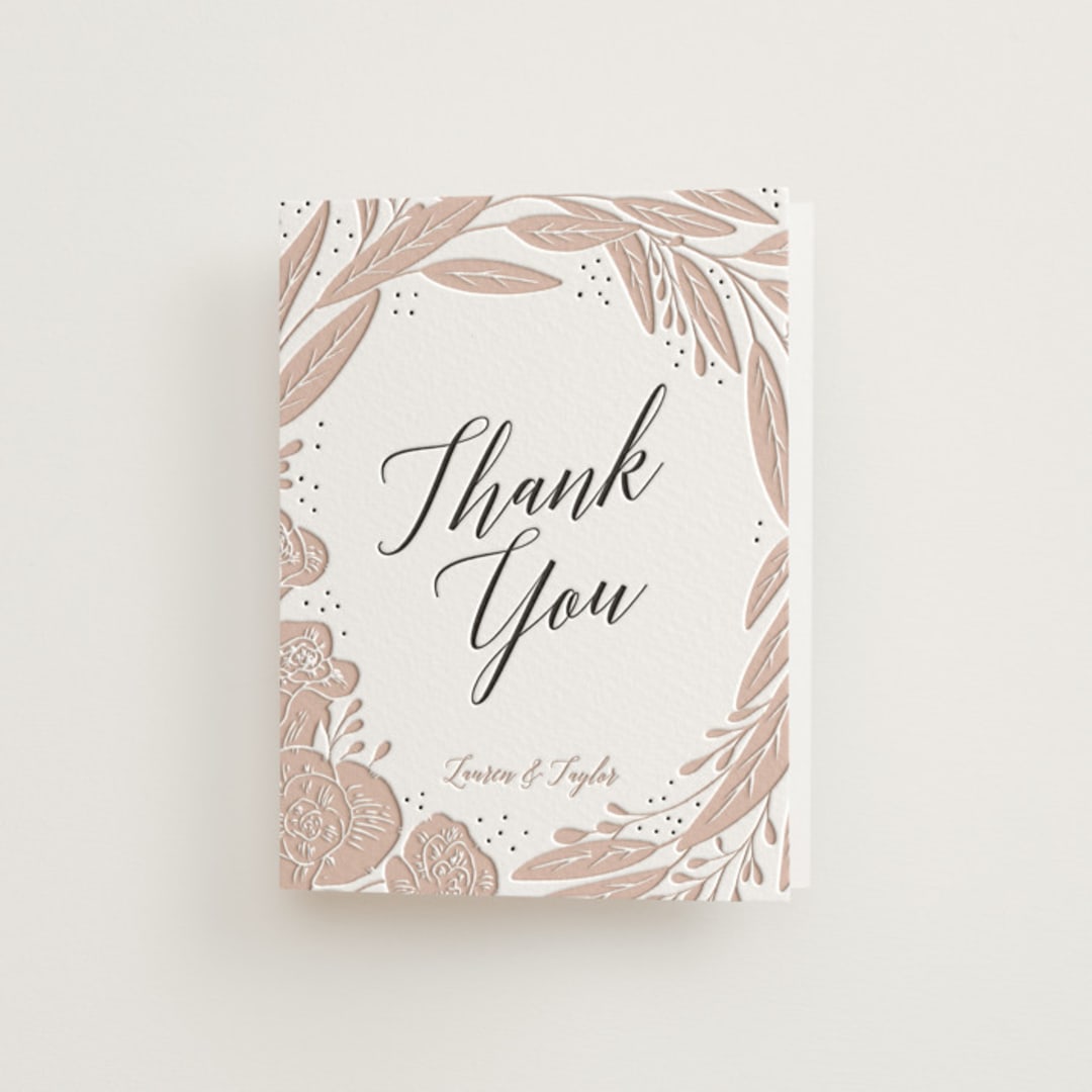 "Rose" - Letterpress Wedding Thank You Cards in Soft Black | Latte by Leah Bisch - Front