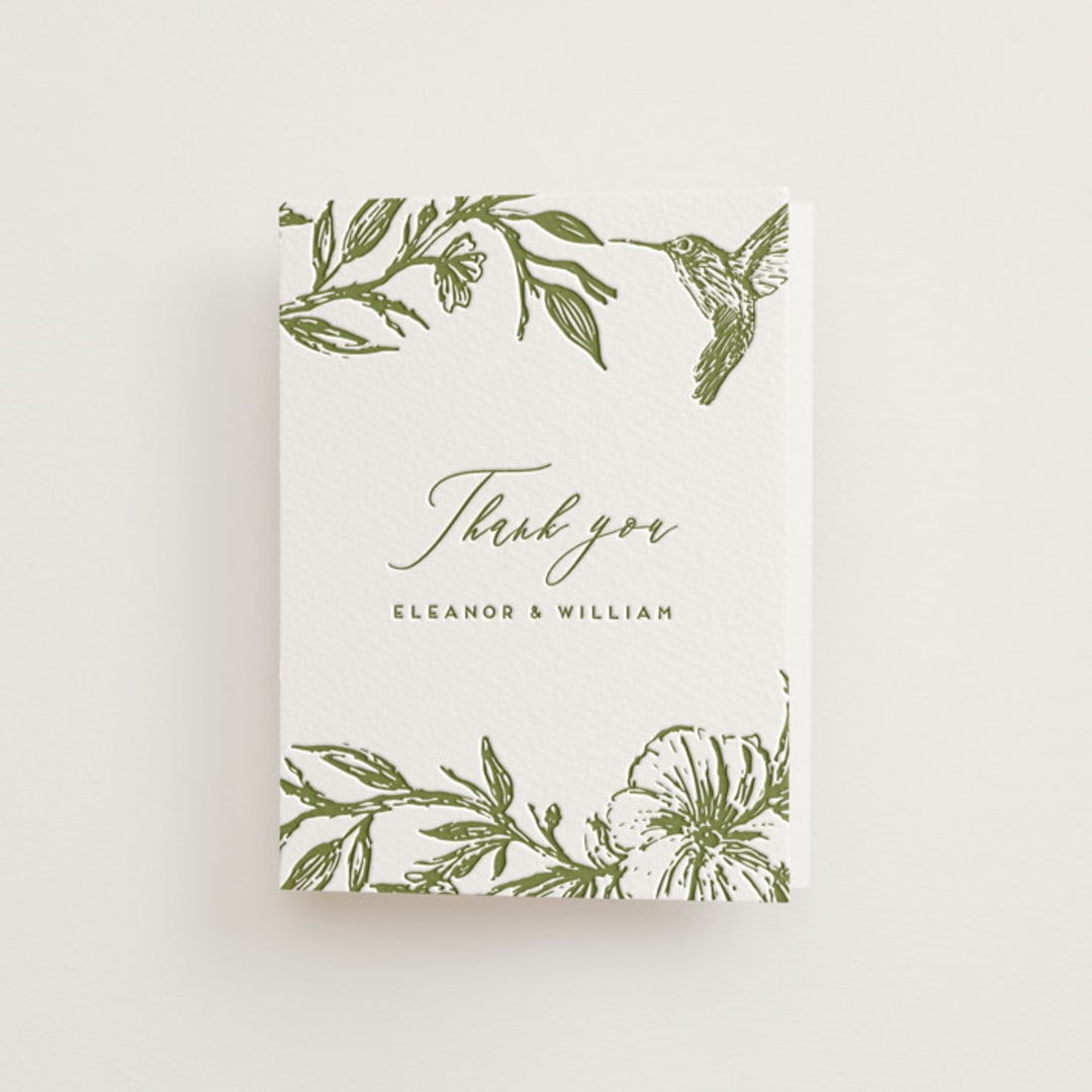 "Eden" - Letterpress Wedding Thank You Cards in Pistachio by Grae - Front