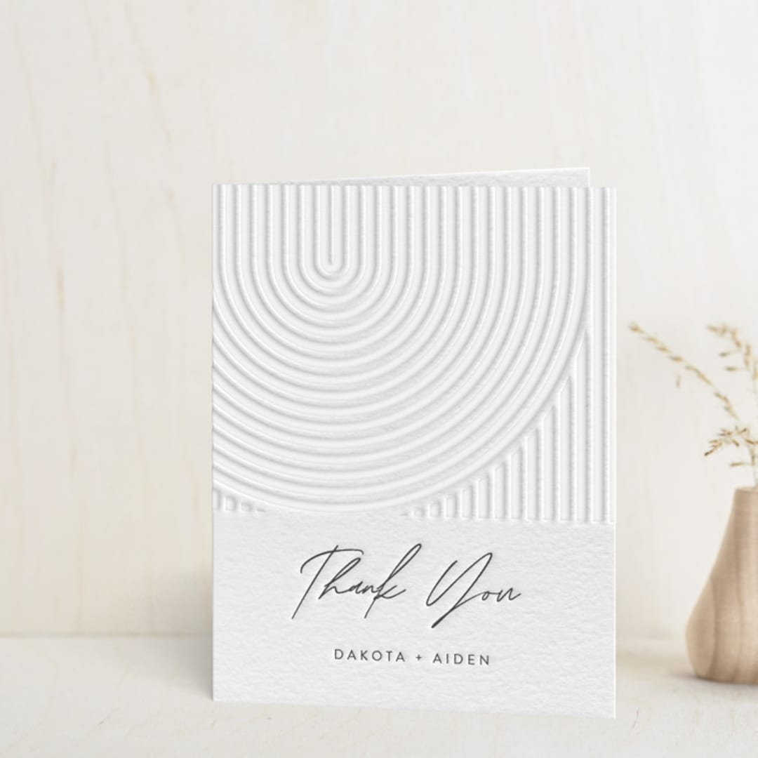 "Art Deco" - Letterpress Wedding Thank You Cards in Pewter by Shannon Chen of Four Wet Feet Studio - Front