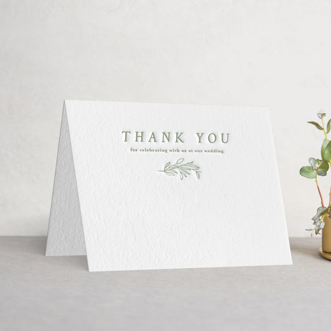 "Magnolia" - Letterpress Wedding Thank You Cards in Mint by Camille Robinson - Front