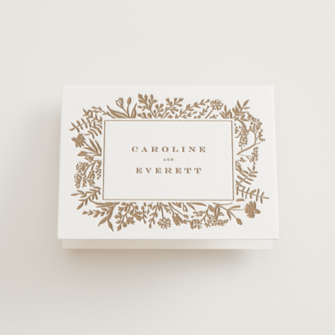 "Morning Fields" - Letterpress Wedding Thank You Cards in Matte Gold by Amy Kross - Front