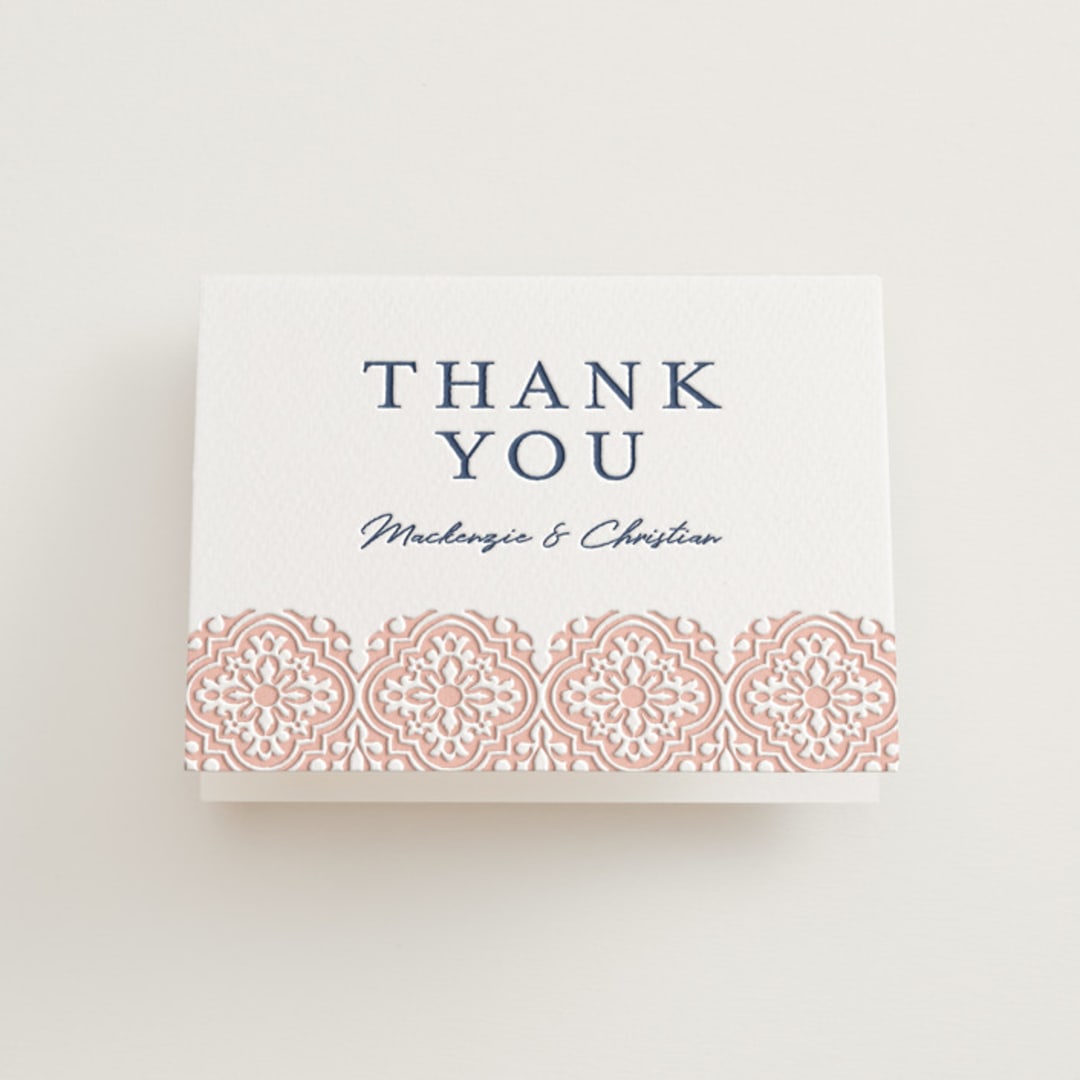 "Tiles" - Letterpress Wedding Thank You Cards in Matte Gold | Aegean | Nude by Juliana Zimmermann - Front