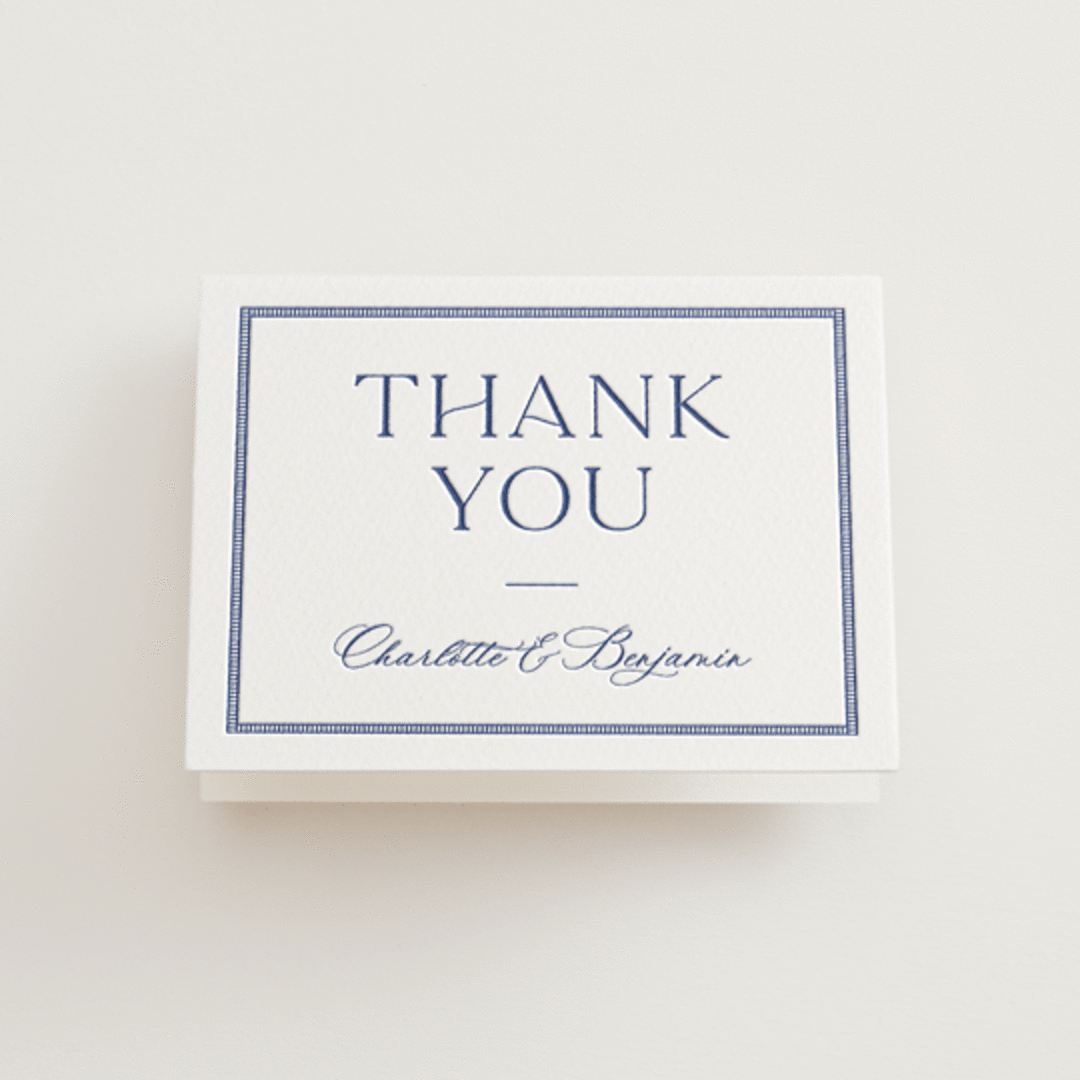 "Starboard" - Letterpress Wedding Thank You Cards in Lapis by Pixel and Hank - Front