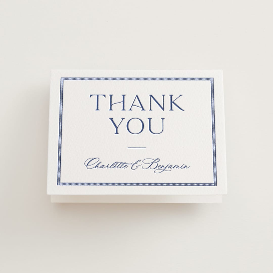 "Starboard" - Letterpress Wedding Thank You Cards in Lapis by Pixel and Hank - Front