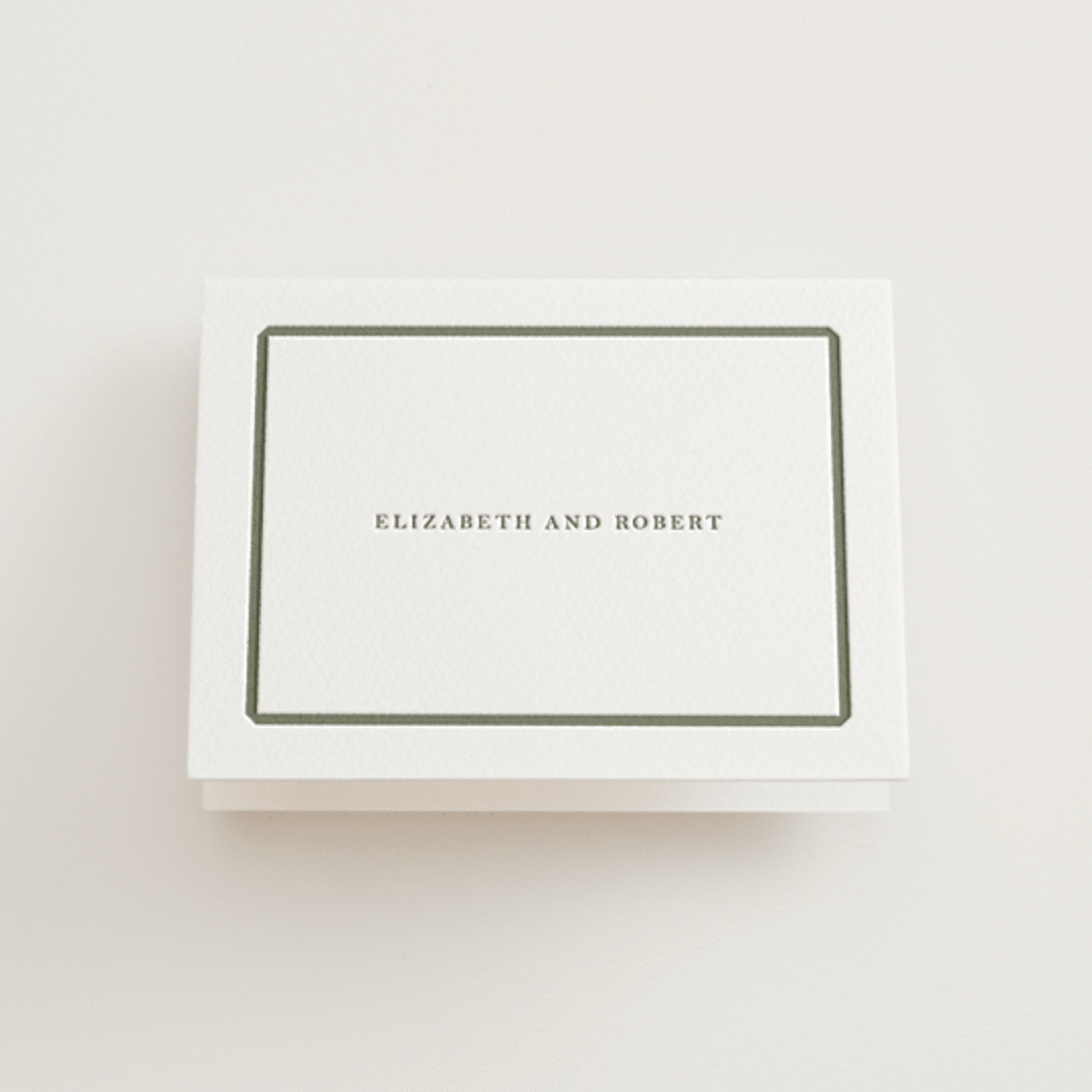 "Bevel" - Letterpress Wedding Thank You Cards in Moss by Megan Davis - Front