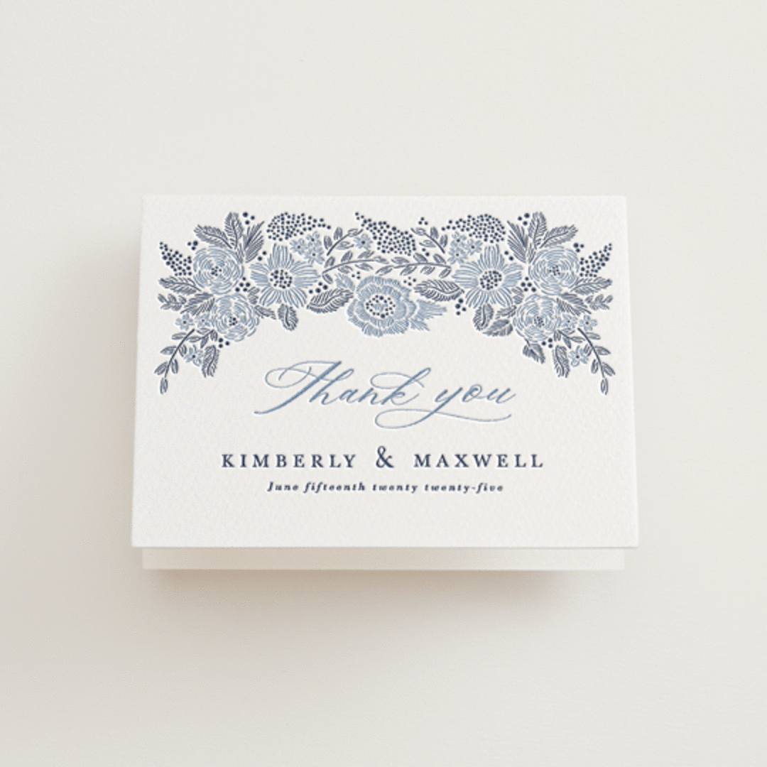 "Chantilly" - Letterpress Wedding Thank You Cards in Aegean by Tamara Hilje - Front