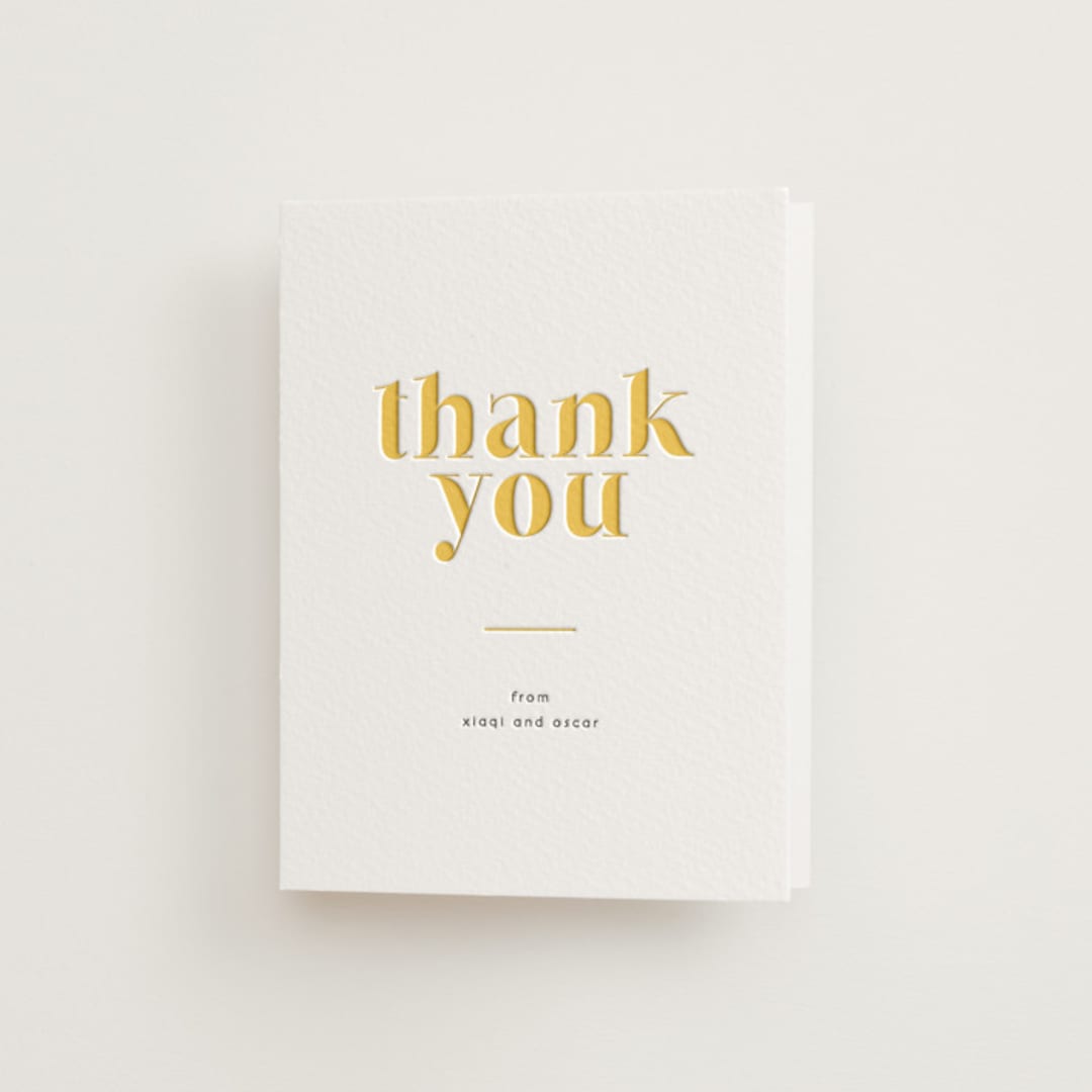 "Us" - Letterpress Wedding Thank You Cards in Lemon | Pewter by fatfatin - Front
