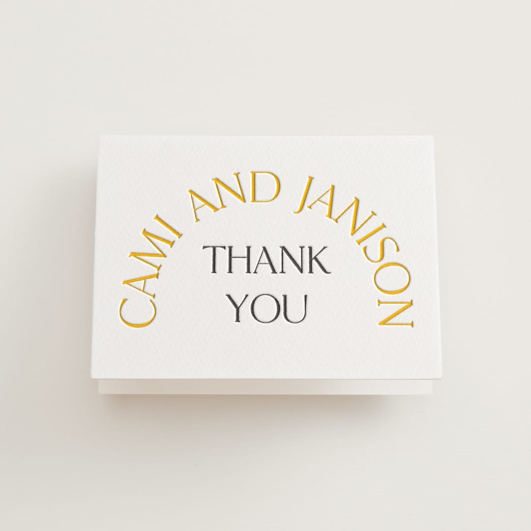 "archway" - Letterpress Wedding Thank You Cards in Dandelion | Soft Black by Lori Wemple - Front