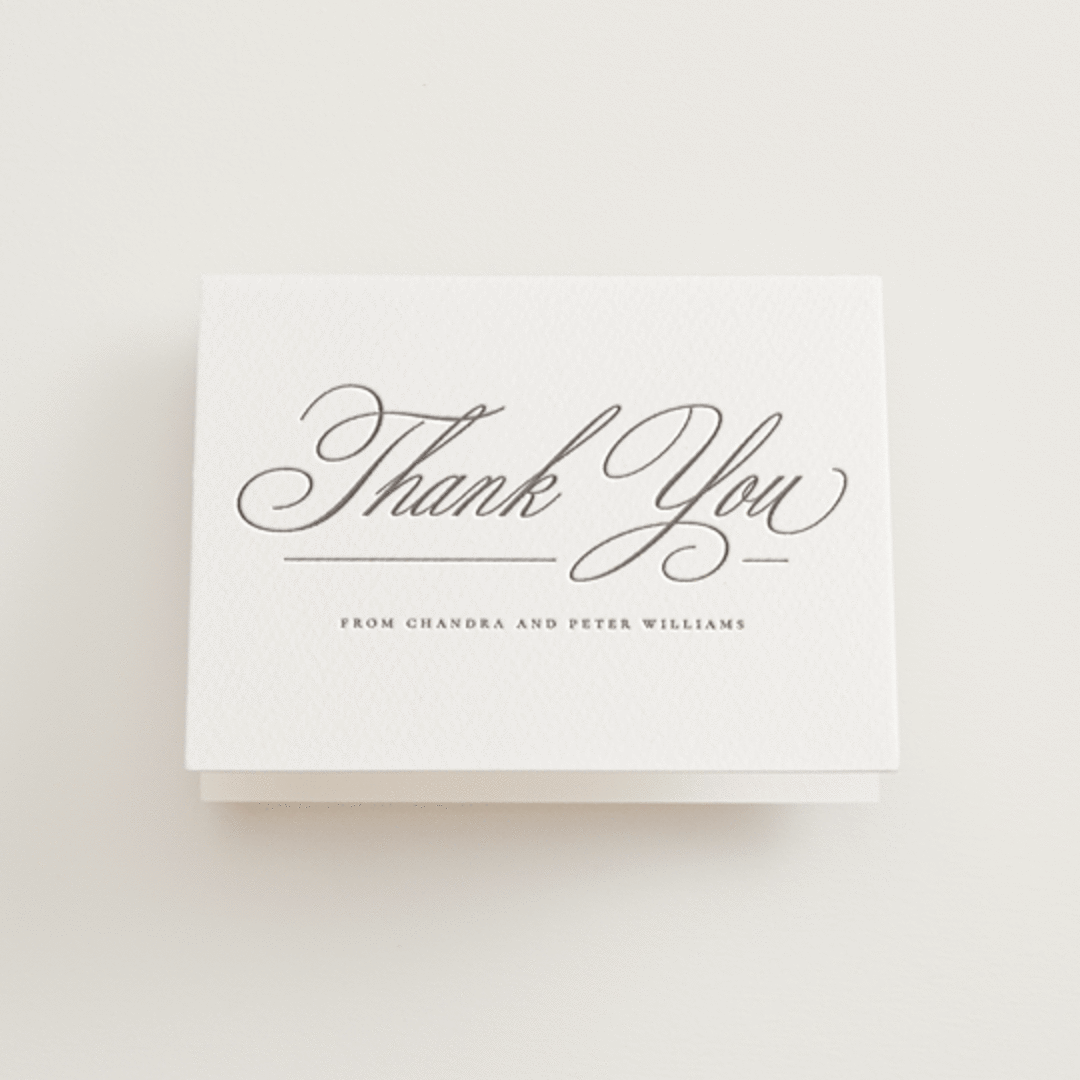 "Calligraphie" - Letterpress Wedding Thank You Cards in Graphite by Wildfield Paper Co - Front