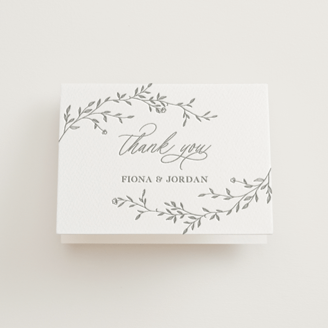 "Jasmine" - Letterpress Wedding Thank You Cards in Ash by Vera Lim - Front